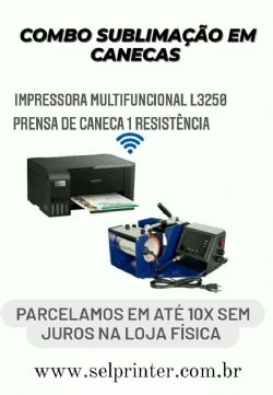 COMBO SUBLIMAÇÃO EM CANECAS- Impressora L3250 + prensa Mundi 1 resistência