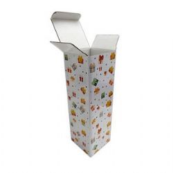 Caixinha de Papel�o para Squeeze- BRANCA COM ESTAMPA DE PRESENTES