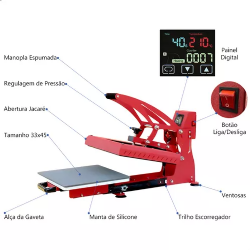 Prensa Plana  33X45 Com Gaveta -Display Digital -MECOLOUR 110V