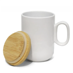 Caneca Branca Corpo Slim C/Tampa Bambu 350ml -live sub